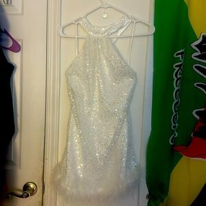 XS Raelyn mini dresss with feather trim